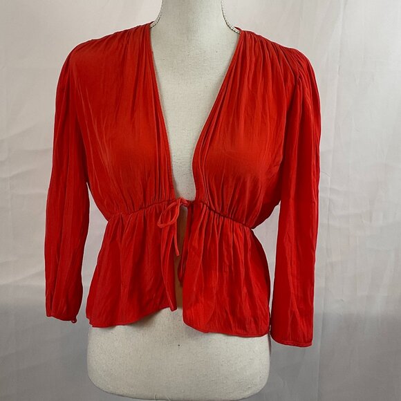 Wilfred Tops - Wilfred Tie Top S Cherry Orange-Red Pucker Pleats Long Sleeve